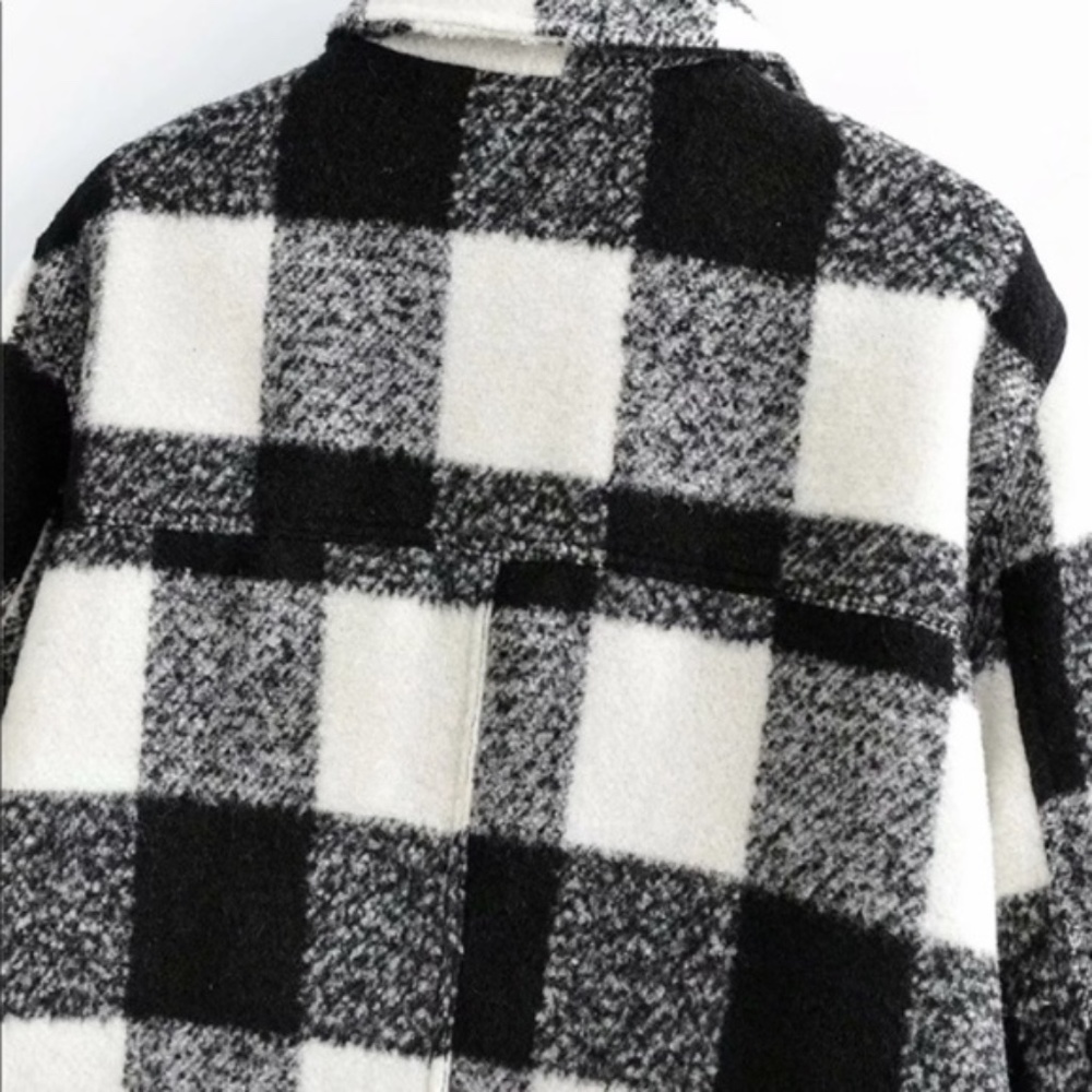 boho chic plaid checkered black button fall jacket - Picture 7 of 16